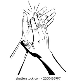 Simple black and white vector illustration of applause symbol. Two hands. Body part. High Five. Human anatomy.
