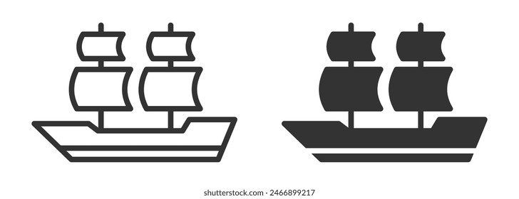 Simple black and white vector illustration of a sailboat with two masts and sails.