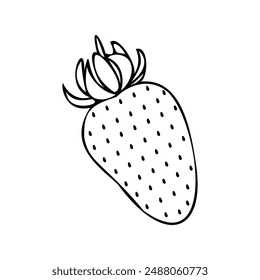 Simple black and white vector illustration of a strawberry. Ideal for fruit-themed designs, summer graphics, print materials, and digital use. Easily customizable for various creative projects.