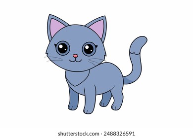 Una simple Ilustración vectorial en blanco y negro de un gato sentado erguido con una cola curva y orejas puntiagudas.