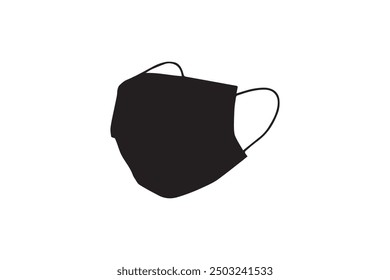 Simple Ilustración vectorial en blanco y negro de una mascarilla médica. El diseño está aislado sobre un fondo blanco, ideal para temas de salud, seguridad e higiene.