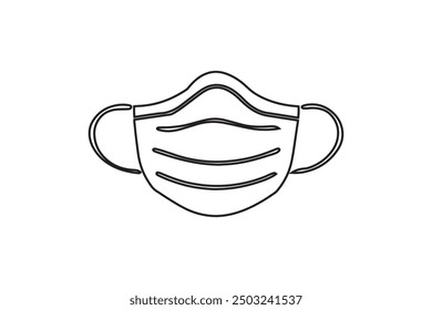 Simple Ilustración vectorial en blanco y negro de una mascarilla médica. El diseño está aislado sobre un fondo blanco, ideal para temas de salud, seguridad e higiene.