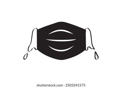 Simple Ilustración vectorial en blanco y negro de una mascarilla médica. El diseño está aislado sobre un fondo blanco, ideal para temas de salud, seguridad e higiene.