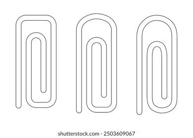 Simple Ilustración vectorial en blanco y negro de tres clips de papel, perfecto como una página para colorear temática de regreso a la escuela para niños y estudiantes.