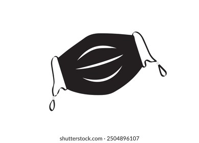 Simple Ilustración vectorial en blanco y negro de una mascarilla médica. El diseño está aislado sobre un fondo blanco, ideal para temas de salud, seguridad e higiene.