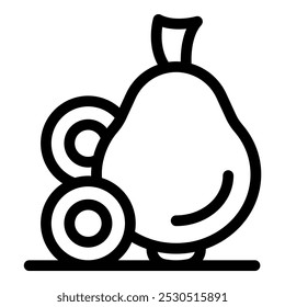 Ilustración vectorial simple en blanco y negro de una pera con rodajas, perfecta para representar la salud, la frescura y los alimentos naturales