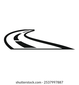 Simples ilustração de vetor preto e branco de uma estrada sinuosa virando à direita e desaparecendo à distância
