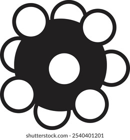 Simple black and white vector illustration of an atom, with electrons orbiting a nucleus, ideal for scientific or educational projects