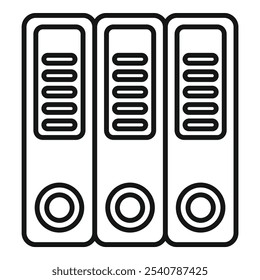 Ilustración vectorial simple en blanco y negro de tres carpetas de oficina en fila