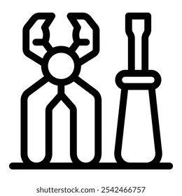 Simple black and white vector illustration representing a pair of pliers and a screwdriver standing ready for a handyman to use them