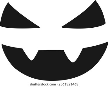 Simple black and white vector illustration of a halloween pumpkin carving creating a scary face with sharp teeth, perfect for spooky and festive designs