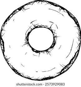 A simple black and white vector illustration of a classic round donut in a hand-drawn style. Perfect for bakery branding, pastry shop branding, dessert menu, snack packaging, culinary, holiday project