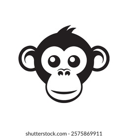 Simple black and white vector illustration of a cute monkey face perfect for logos children designs animal-themed graphics and creative projects.
