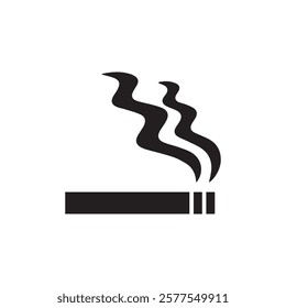 Simple black and white vector illustration of a cigarette with smoke, ideal for representing smoking, tobacco products, or related concepts in a clean and modern style.
