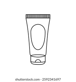 Simple Black and White Vector Illustration of a Toothpaste Tube for Dental Hygiene, Oral Care, and Teeth Cleaning