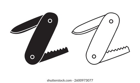 Simple Black and White Vector Illustration of a Pocket Knife