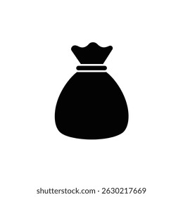 Simple black and white vector illustration of a tied money bag representing wealth and finance