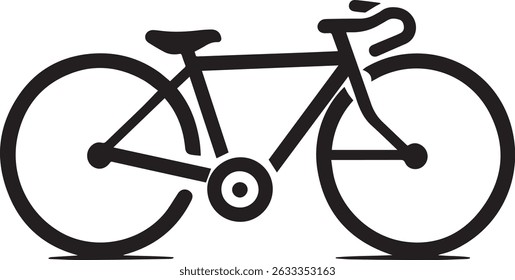Um vetor simples, preto e branco ilustração de uma bicicleta de estrada.  Perfeito para sites, aplicativos ou qualquer projeto que precise de um ícone de bicicleta limpo.