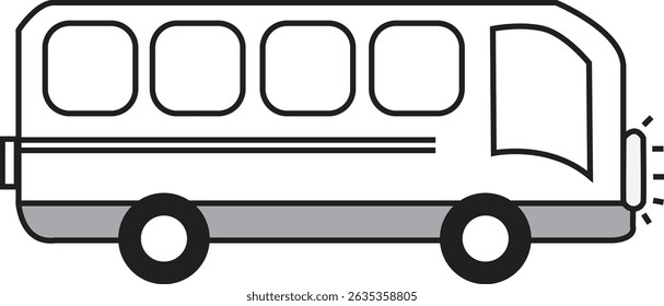 Simple Black and White Vector Illustration of a School Bus for Educational Materials, Coloring Pages, and Kids Transportation Design