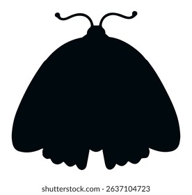 Simple black and white vector illustration of a butterfly or moth with antennae and wings spread, isolated on a white background, ideal for nature and insect related designs
