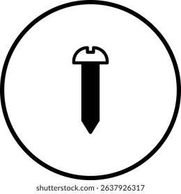 Simple black and white vector illustration of a screw inside a circle icon