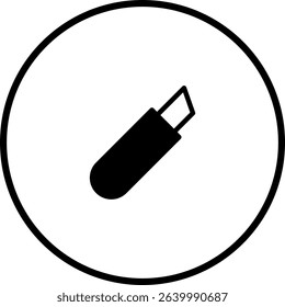 Simple black and white vector illustration of a utility knife inside a circle