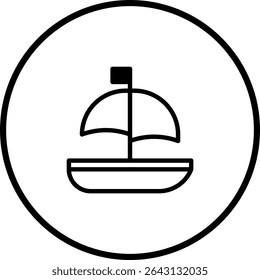Simple Black and White Vector Illustration of a Sailboat in a Circle Frame