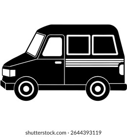 A simple, black and white vector illustration depicts a minibus, ideal for a variety of transportation and travel concepts.