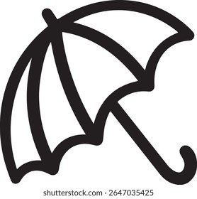 Simple black and white vector illustration of an umbrella, suitable for weather forecasts and protection concepts.