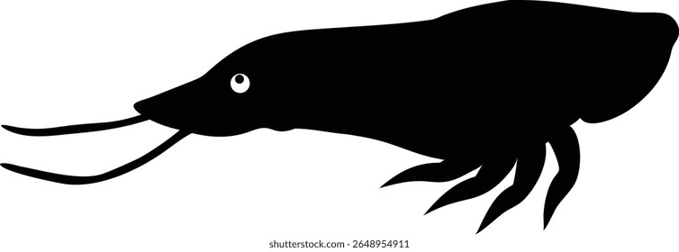 Simple black and white vector illustration of a sea creature silhouette with a white background