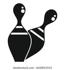 Simple black and white vector illustration of two bowling pins, perfect for representing the sport of bowling