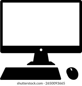 Una simple Ilustración vectorial en blanco y negro de una computadora de escritorio sobre un fondo blanco.