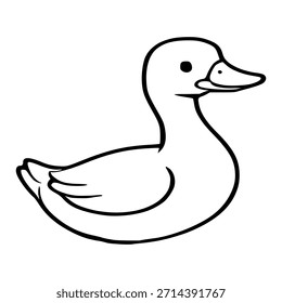 Simple black and white vector illustration of a cute duckling with a playful expression.