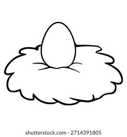 Sencilla Ilustración vectorial en blanco y negro de un huevo descansando en un nido estilizado, perfecto para Elementos de diseño conceptuales.