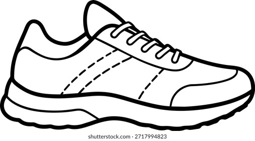 Sencilla Ilustración vectorial en blanco y negro de una zapatilla para correr. Perfecto para deportes, fitness, diseños de ropa y más. Estilo de contorno limpio, fácilmente personalizable. ¡Descarga ahora!