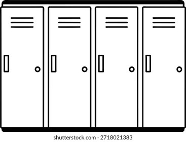 Simple Ilustración vectorial en blanco y negro de una fila de taquillas de la escuela. Ideal para materiales educativos, campañas de regreso a la escuela, gráficos de Sitios web o contenido de redes sociales. Diseño limpio adecuado para varios proyectos.