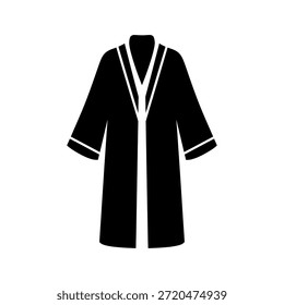 Una simple Ilustración vectorial en blanco y negro de un albornoz, aislado sobre un fondo blanco. El albornoz se representa con un cuello en V y mangas largas.