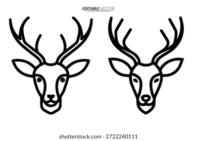 Simples ilustração vetorial preto e branco representando duas cabeças de veado, mostrando suas galhadas proeminentes.