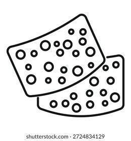 Simple black and white vector illustration of two slices of swiss cheese, one leaning on the other