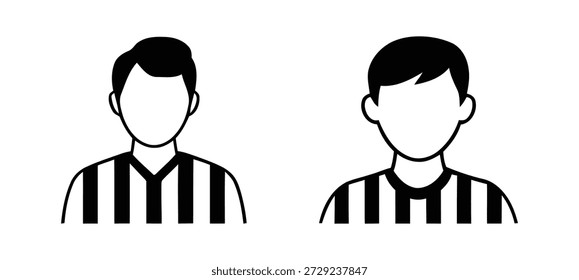 Uma ilustração vetorial simples em preto e branco mostrando duas figuras masculinas em silhueta vestindo camisas listradas verticalmente, assemelhando-se a árbitros ou oficiais esportivos, contra um fundo branco simples.