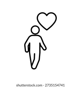 Ilustração vetorial simples em preto e branco de uma pessoa segurando um símbolo de coração, representando amor, cuidado e conexão emocional para projetos de design.