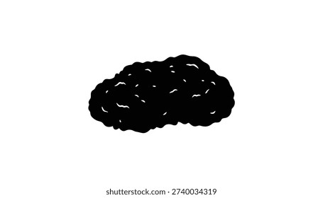 A simple black and white vector illustration of a whole black truffle, a prized gourmet fungus. This silhouette highlights the unique lumpy texture of the expensive culinary delicacy.