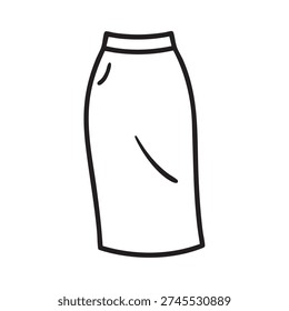 Simple black and white vector illustration graphic depicts a knee length straight skirt with outline details suitable for fashion design resources or clothing concept art.