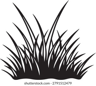 Simple black and white vector illustration of a grass tuft with sharp, natural blades for clean and versatile use.