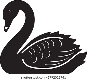 Simple black and white vector illustration of a swan floating gracefully with water ripples beneath it.
