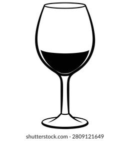 A simple black and white vector illustration of a wine glass filled with liquid.