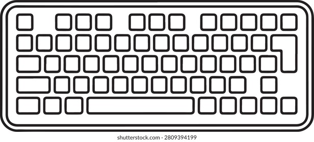 Simple black and white vector illustration of a basic computer keyboard layout for digital design
