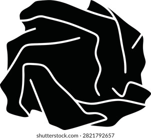 A simple black and white vector illustration of a crumpled paper ball, representing a discarded idea, mistake, or trash, isolated on white background.