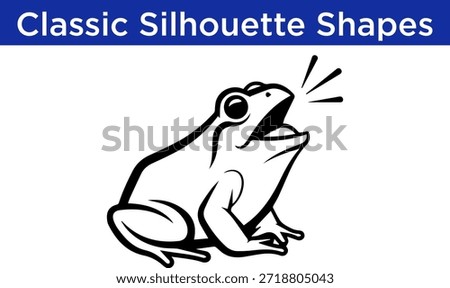 Simple black and white vector illustration of a croaking frog silhouette, isolated on white background.