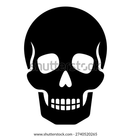 A simple black and white vector illustration of a human skull. This icon represents danger, death, and Halloween themes. It is suitable for various design projects.